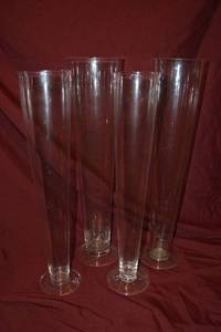 lot 114 image: Mixed Clear Glass Pilsner Vases - 4, 5, 6W x 24, 25 Tall