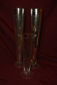 lot 120 image: (3) Pilsner Vases - (2) Silver 5x24, (1) Clear 6x16