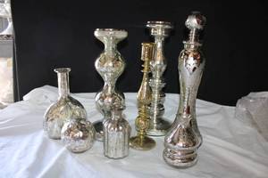lot 303 image: Silver Mercury Vases and candle holders Mixed variety - (1) Box