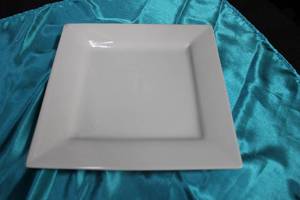 lot 342 image: Square White Cake Plates - 5 Crates, each crate has approx. 50 cake plates