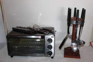 lot 113 image: Black & Decker Toaster Oven and Vintage Cooking Utensils and Rack Flint Stainless Steele