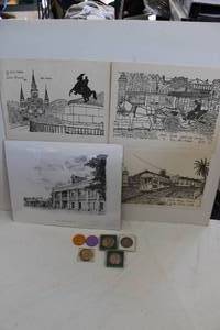 lot 97 image: Vintage New Orleans Reprints, These are Reprints done from Sketches and New Orleans Coins