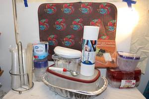 lot 129 image: Various Plastic Ware, some still in Orginal Packages, Paper Towel Holder Cheese and Cracker Platter and Much More