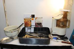 lot 130 image: Rigal La Machine I Food Processor, Roasting Pan Utensils, various knives