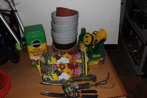 lot 183 image: Assortment of pots, Flower Garden Seed, Hand Gardening Tools and more