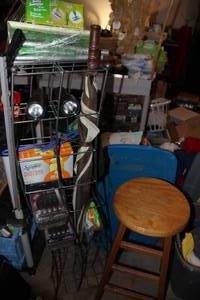 lot 217 image: Misc Items, Bar Stool, CD Shelf Flashlights, Umbrella and other items