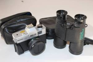 lot 249 image: Field and Stream Binoculars and PhotoFlex 35mm Film Camera, Both with Soft Cases