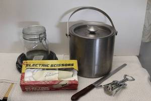 lot 259 image: Apothecary Jar, Ice Bucket, Cork Bottle Opener, Electric Scissors and More