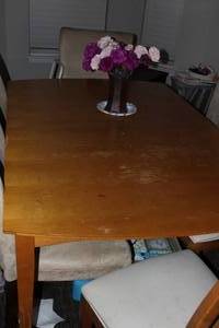 lot 290 image: Solid Maple Dinning Room Table, Has 2 Additional Leaves not pictured106 inches with both leaves in it