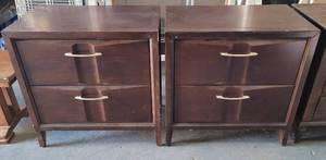 lot 25 image: (2) TWO-DRAWER NIGHT STANDS IN STYLECOLOR SHOWN. (SOLD 2 X THE MONEY)