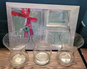 lot 79 image: GLASS VASES PLUS FRAMES AS SHOWN.