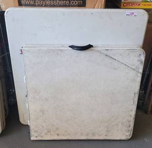 lot 120 image: (2) PLASTIC FLODING TABLES AS SHOWN. (SOLD 2 X THE MONEY)