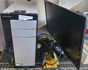 lot 184 image: LENOVO IDEACENTRE K210 COMPUTER WITH LG MONITOR, KEYBOARD, MOUSE AND CORDS AS SHOWN. CHECK IT OUT