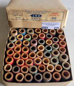 lot 215 image: VINTAGE BOX OF SEWING THREADS AS SHOWN.