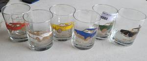 lot 216 image: SET OF 6 CAR THEMED GLASSES AS SHOWN.