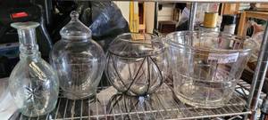 lot 305 image: GLASS ICE BUCKET AND JARS AS SHOWN.