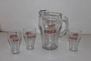 lot 18 image: Coke A Cola Glass Pitcher and Glasses