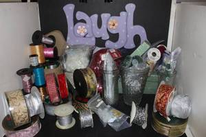 lot 107 image: Crafting lot, Ribbon, Ballon stick holders Floral Styrofoam, Pipe cleaners googly eyes