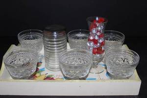 lot 110 image: Glassware on a Decorative Wooden Tray