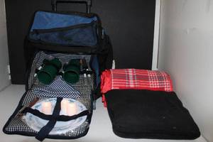 lot 116 image: Picnic Case, can be carried or is on rollers, see photos and blanket rolls