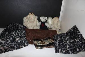 lot 135 image: Stuffed animals and infinity scarfs