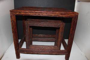 lot 136 image: Two wooden Nesting Tables, Rustic Styled Bamboo