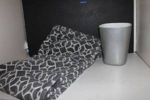 lot 161 image: Large Plush grey and white blanket and mathing trash can. This blanket is supper Soft and Warm
