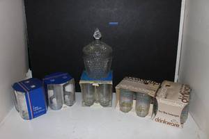 lot 171 image: Five Sets of Vintage Glasses Still in Original Packaging, Unused and Cut Glass Ice Holder