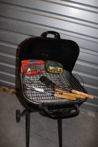 lot 207 image: Portable BBQ Grill with utensils and wood Chips