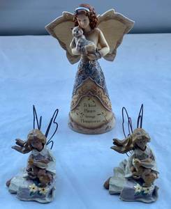 lot 39 image: Elements Angel Kindness and 2 small angles with rabbit Figurines