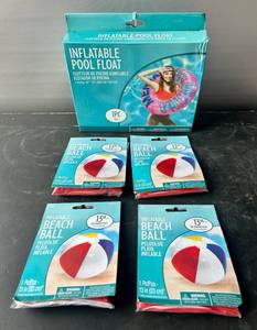 lot 144 image: Inflatable Pool Float 35x35 and 4 Beach Balls