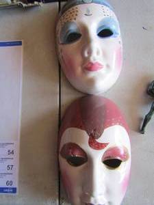 lot 52 image: ceramic wall face art qty 2 ceramic mask