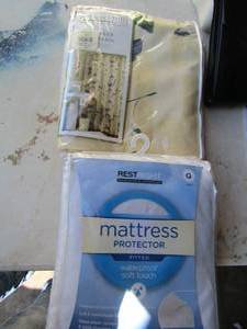 lot 53 image: Chapel Hill shower curtain NIP, Rest right mattress protector size queen NIP