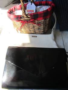 lot 54 image: Nine west womens hand bag, black womens purse, handled wicker basket