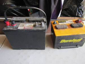 lot 66 image: Duralast car truck battery Part# 24DC-DL, 685 amps, --- Duralast Gold car battery part# 58-0DLG cranking amps 760 both unknown working condition