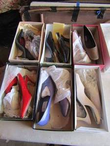 lot 68 image: Lot of womens high heel shoes, sizes range from 5 thru 7, brands include Sro- Jasmine- 9 west- Bella Toscona- Van-Eli and more. Some used and some new qty 7 pair