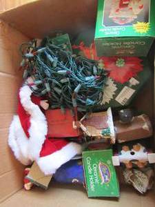 lot 85 image: Christmas lot includes, candle holders, village houses, lights, and more
