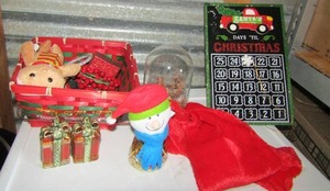 lot 96 image: 2 drawer white storage bin, various Christmas items