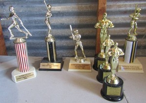 lot 124 image: Previously owned softball trophys qty 7