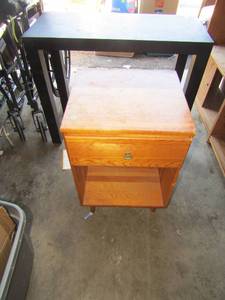 lot 128 image: 241615 single drawer bedside night stand, 273315 black couch or hall table