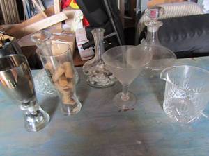 lot 18 image: Various lot of crystal vases with stones inside, large margarita glasses