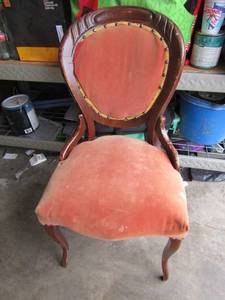 lot 9 image: Victorian style solid wooden patted seating chair, can be recovered if needed or wanted