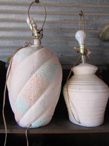 lot 156 image: sun 89 ceramic multi color lamp with no sade 27 tall--  White lamp no shade 25 tall