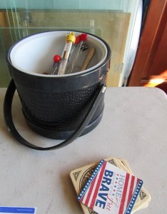 lot 159 image: Bar lot includes, ice bucket, stir sticks, beer opener, ice scoop, corks, drink tooth picks