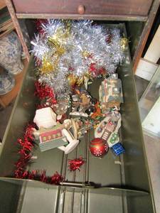 lot 162 image: Christmas lot includes, minature houses for dcor, tensil, and more