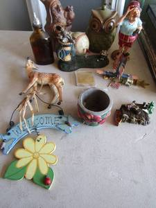 lot 165 image: Nick knack lot includes, statues, deer, welcome sign and more