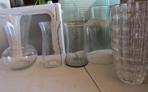 lot 169 image: various clear glass vase lot includes 5 different size vases and designs
