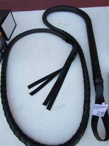 lot 241 image: Black leather BULL WHIP New