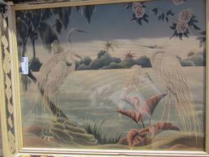 lot 52 image: Swan art looking over a lake  - 2732 Temu framed