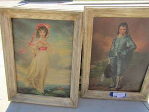 lot 25 image: BLUE BOY  & PINKIE Framed ART Prints  orginals were done by Thomas Gainsborough   size prints 16 x12, frame size - 19 x15  qty 2